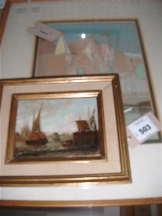 Dutch School (19C), oil on board, Harbour scene & A* R* Culmer, pastel, Bruges (2)